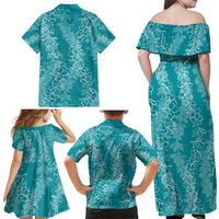 Hawaii Plumeria Lei Family Matching Off Shoulder Maxi Dress and Hawaiian Shirt Aloha Festive Vibe - Teal LT7 - Polynesian Pride