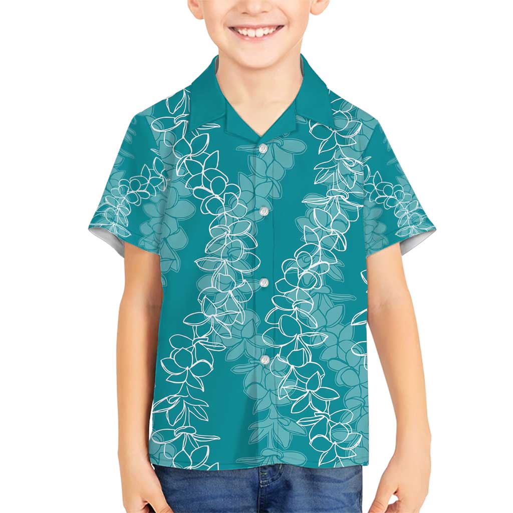 Hawaii Plumeria Lei Family Matching Off Shoulder Maxi Dress and Hawaiian Shirt Aloha Festive Vibe - Teal LT7 Son's Shirt Teal - Polynesian Pride