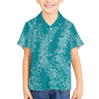 Hawaii Plumeria Lei Family Matching Off Shoulder Maxi Dress and Hawaiian Shirt Aloha Festive Vibe - Teal LT7 Son's Shirt Teal - Polynesian Pride