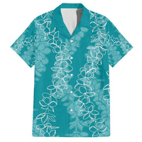 Hawaii Plumeria Lei Family Matching Puletasi and Hawaiian Shirt Aloha Festive Vibe - Teal LT7 Dad's Shirt - Short Sleeve Teal - Polynesian Pride