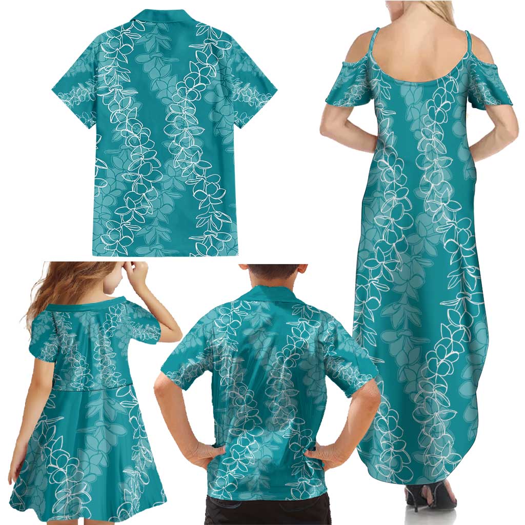 Hawaii Plumeria Lei Family Matching Summer Maxi Dress and Hawaiian Shirt Aloha Festive Vibe - Teal LT7 - Polynesian Pride