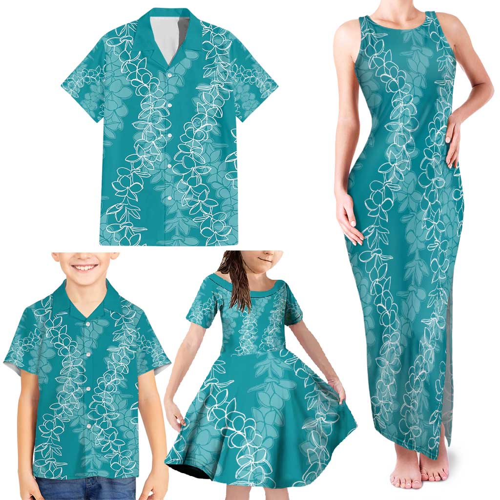 Hawaii Plumeria Lei Family Matching Tank Maxi Dress and Hawaiian Shirt Aloha Festive Vibe - Teal LT7 - Polynesian Pride