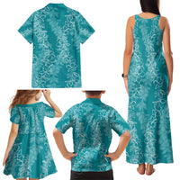 Hawaii Plumeria Lei Family Matching Tank Maxi Dress and Hawaiian Shirt Aloha Festive Vibe - Teal LT7 - Polynesian Pride