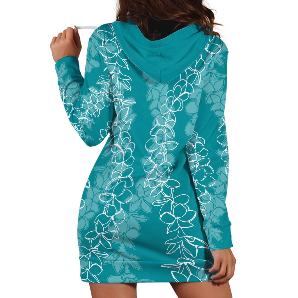 Hawaii Plumeria Lei Hoodie Dress Aloha Festive Vibe - Teal LT7 - Polynesian Pride