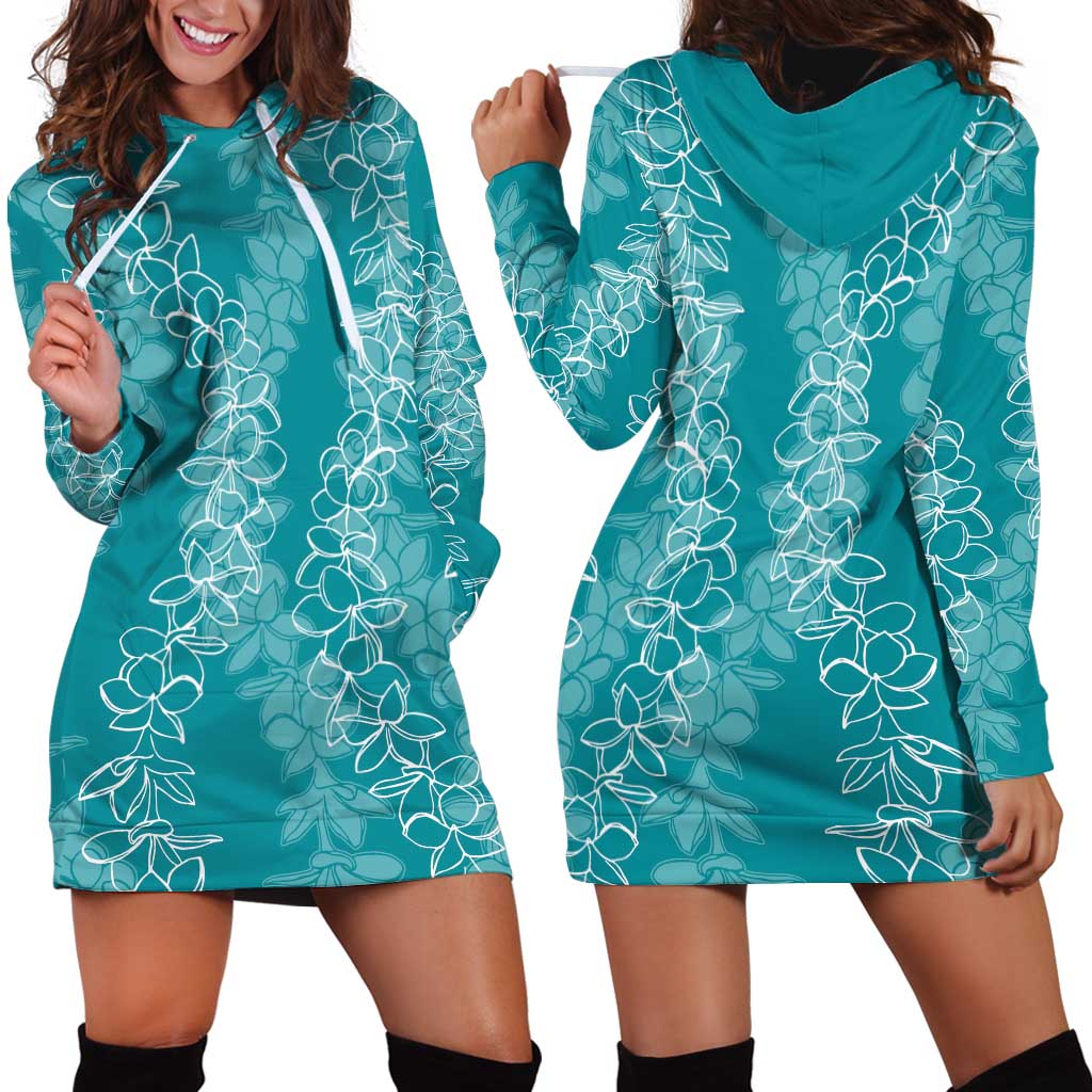 Hawaii Plumeria Lei Hoodie Dress Aloha Festive Vibe - Teal LT7 - Polynesian Pride