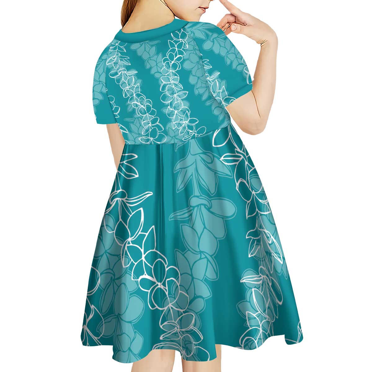 Hawaii Plumeria Lei Kid Short Sleeve Dress Aloha Festive Vibe - Teal