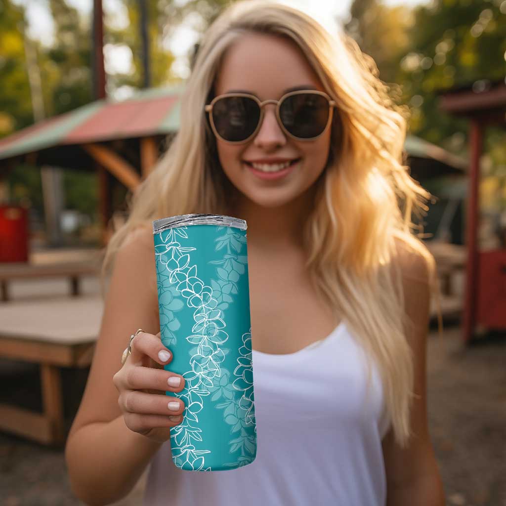 Hawaii Plumeria Lei Skinny Tumbler Aloha Festive Vibe - Teal LT7 - Polynesian Pride