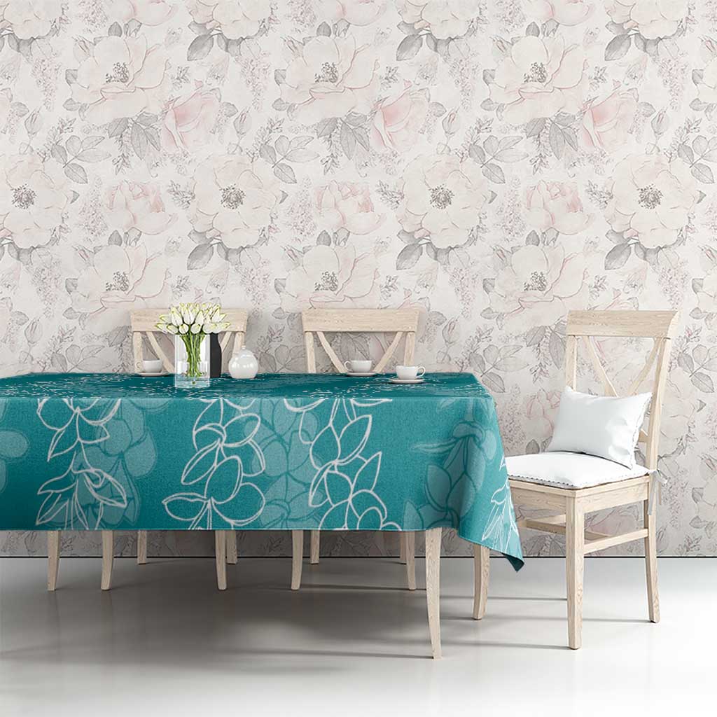 Hawaii Plumeria Lei Tablecloth Aloha Festive Vibe - Teal