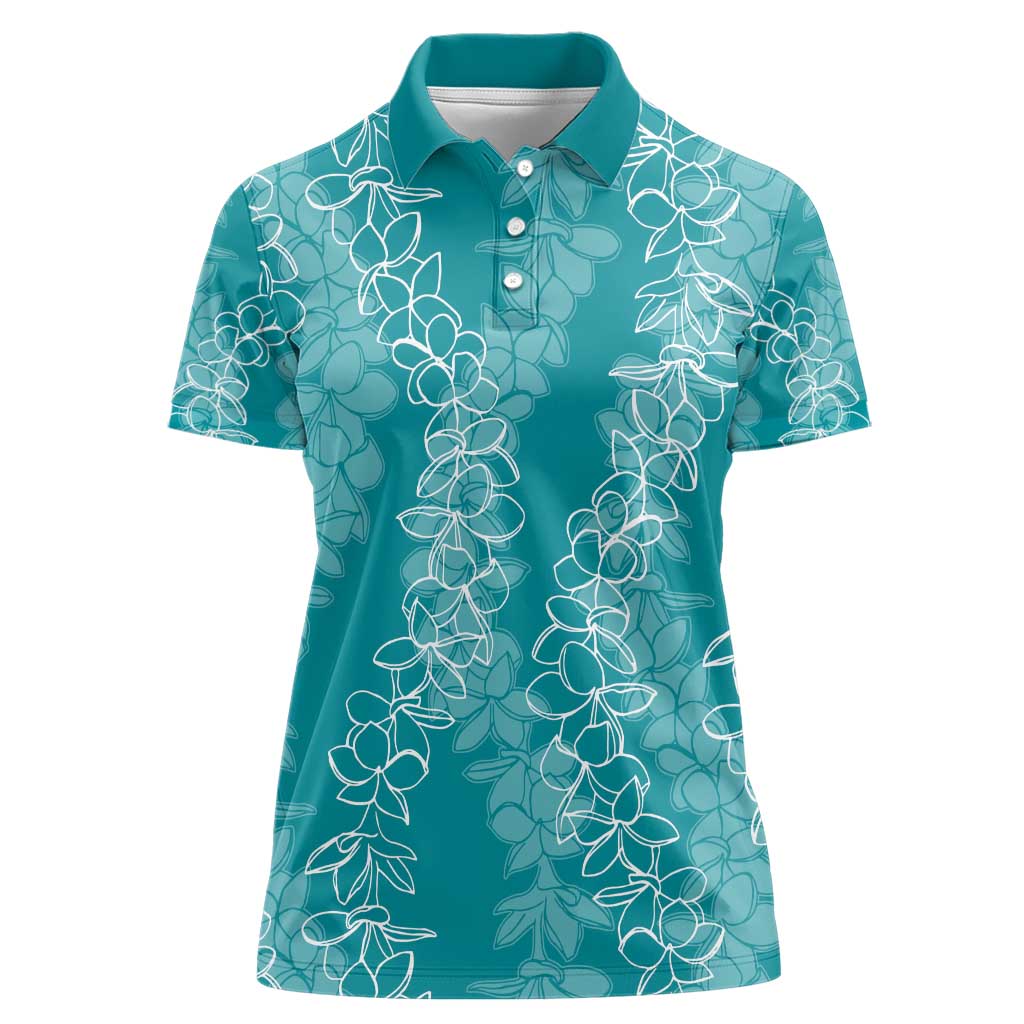 Hawaii Plumeria Lei Women Polo Shirt Aloha Festive Vibe - Teal