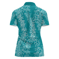 Hawaii Plumeria Lei Women Polo Shirt Aloha Festive Vibe - Teal