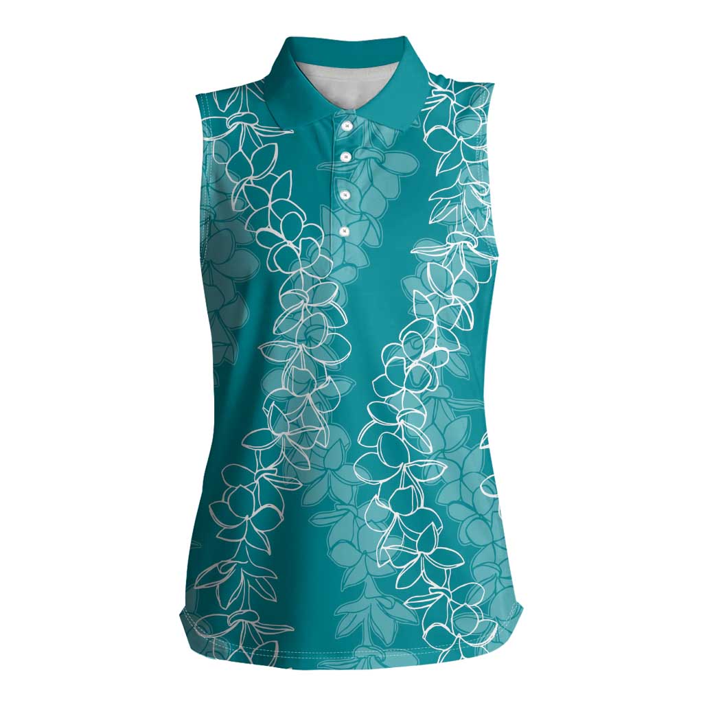 Hawaii Plumeria Lei Women Sleeveless Polo Shirt Aloha Festive Vibe - Teal LT7 Female Teal - Polynesian Pride