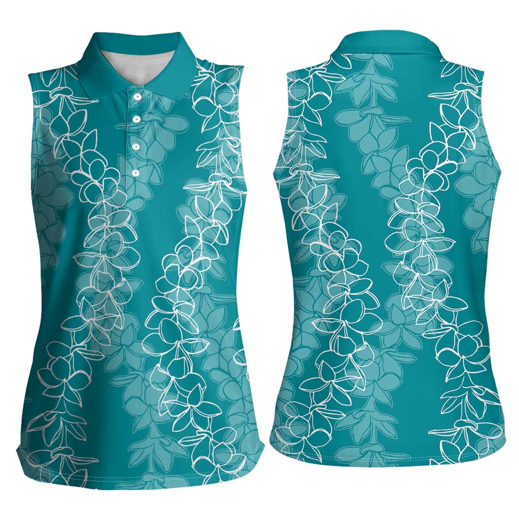 Hawaii Plumeria Lei Women Sleeveless Polo Shirt Aloha Festive Vibe - Teal LT7 - Polynesian Pride