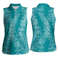 Hawaii Plumeria Lei Women Sleeveless Polo Shirt Aloha Festive Vibe - Teal LT7 - Polynesian Pride