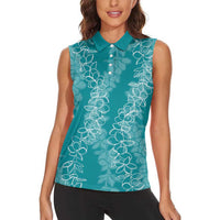 Hawaii Plumeria Lei Women Sleeveless Polo Shirt Aloha Festive Vibe - Teal LT7 - Polynesian Pride