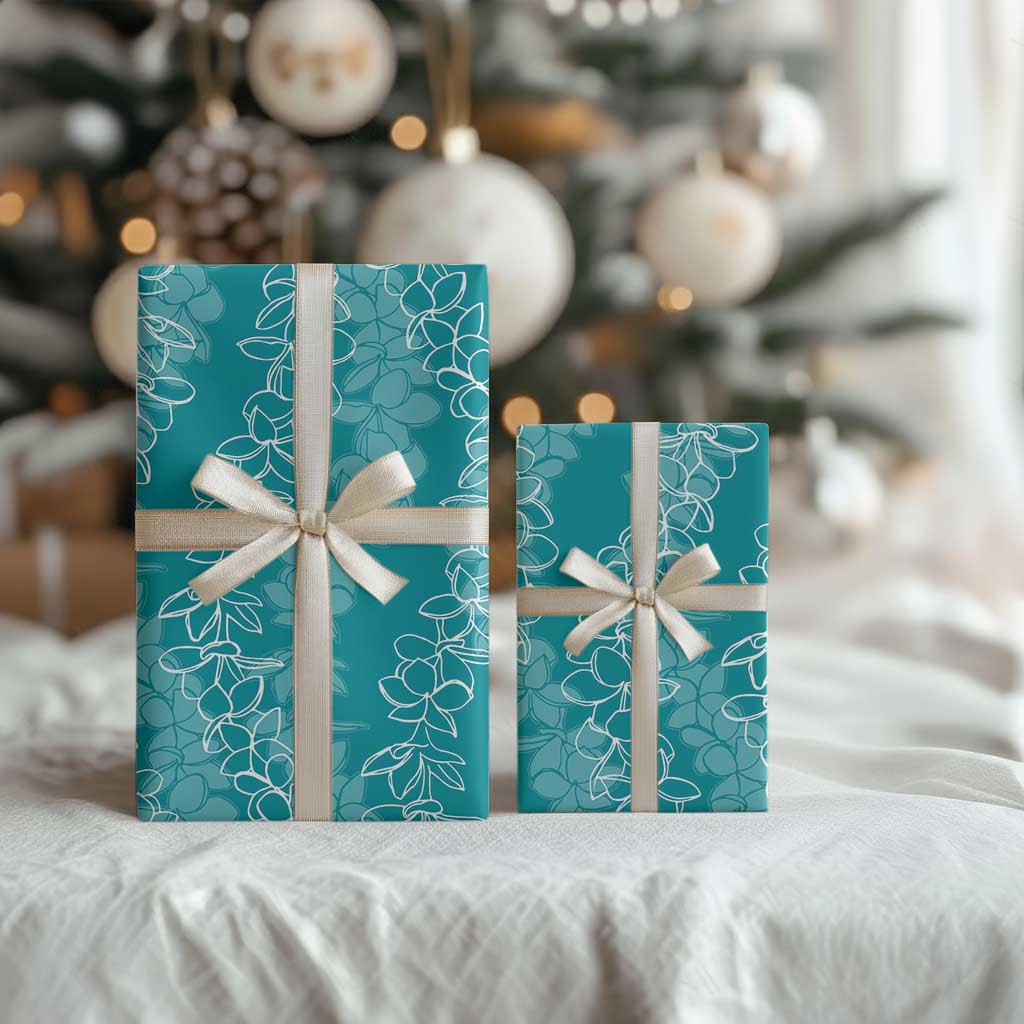 Hawaii Plumeria Lei Wrapping Paper Aloha Festive Vibe - Teal LT7 - Polynesian Pride