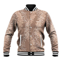 Hawaii Plumeria Lei Baseball Jacket Aloha Festive Vibe - Beige