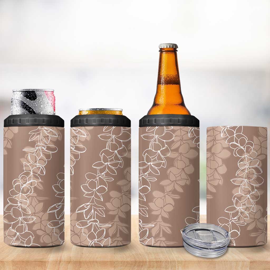Hawaii Plumeria Lei 4 in 1 Can Cooler Tumbler Aloha Festive Vibe - Beige LT7 - Polynesian Pride