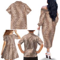 Hawaii Plumeria Lei Family Matching Off The Shoulder Long Sleeve Dress and Hawaiian Shirt Aloha Festive Vibe - Beige LT7 - Polynesian Pride