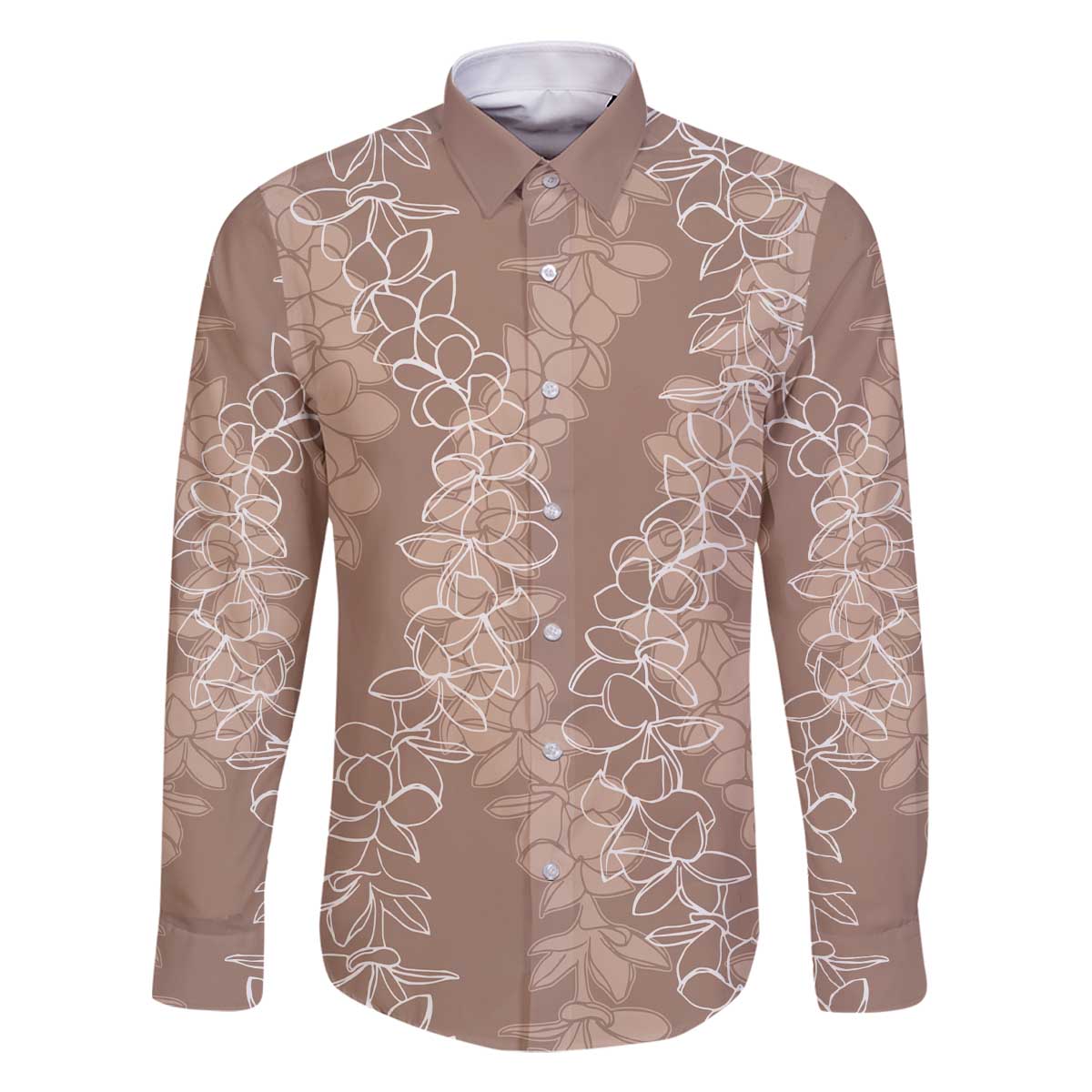Hawaii Plumeria Lei Family Matching Off The Shoulder Long Sleeve Dress and Hawaiian Shirt Aloha Festive Vibe - Beige LT7 Dad's Shirt - Long Sleeve Beige - Polynesian Pride