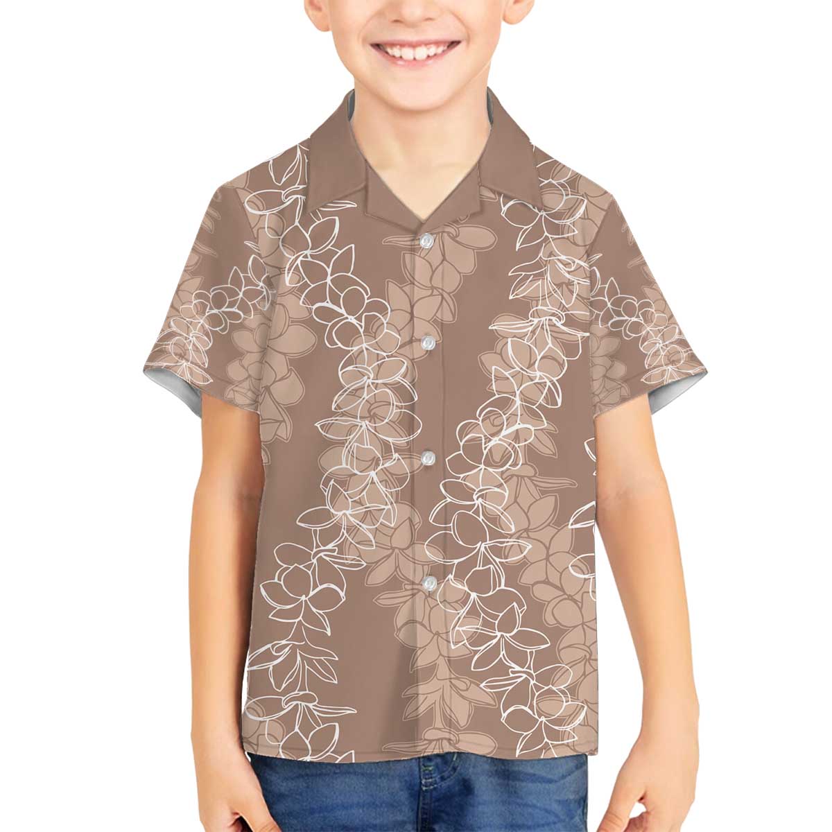 Hawaii Plumeria Lei Family Matching Off The Shoulder Long Sleeve Dress and Hawaiian Shirt Aloha Festive Vibe - Beige LT7 Son's Shirt Beige - Polynesian Pride