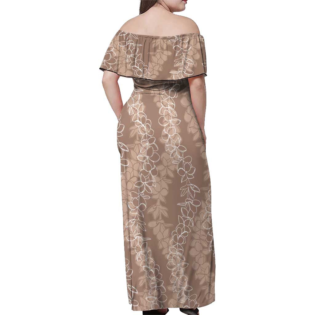 Hawaii Plumeria Lei Family Matching Off Shoulder Maxi Dress and Hawaiian Shirt Aloha Festive Vibe - Beige LT7 - Polynesian Pride