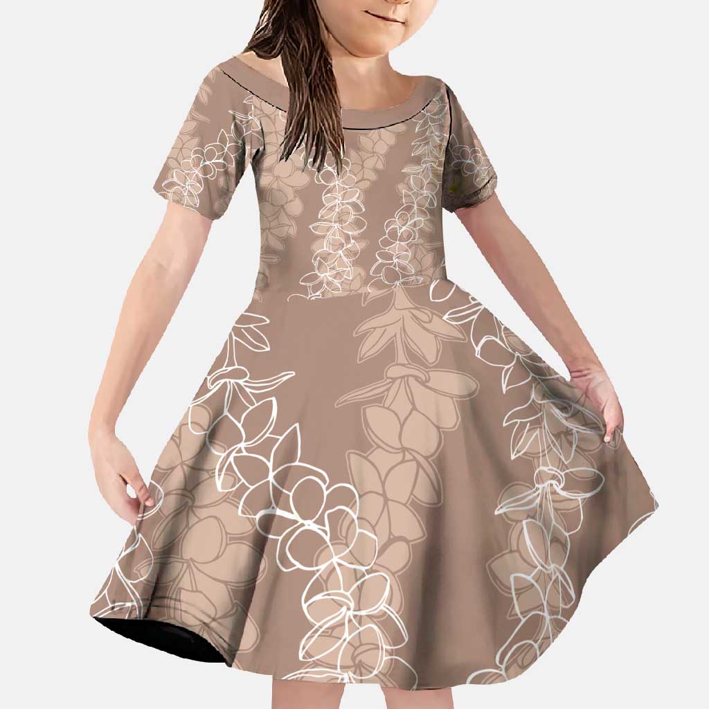 Hawaii Plumeria Lei Family Matching Short Sleeve Bodycon Dress and Hawaiian Shirt Aloha Festive Vibe - Beige LT7 Daughter's Dress Beige - Polynesian Pride