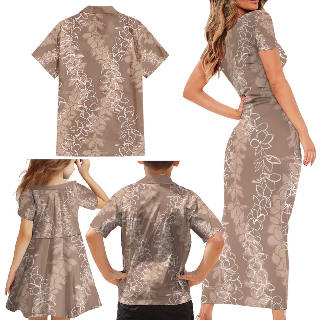 Hawaii Plumeria Lei Family Matching Short Sleeve Bodycon Dress and Hawaiian Shirt Aloha Festive Vibe - Beige LT7 - Polynesian Pride