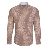 Hawaii Plumeria Lei Family Matching Short Sleeve Bodycon Dress and Hawaiian Shirt Aloha Festive Vibe - Beige LT7 Dad's Shirt - Long Sleeve Beige - Polynesian Pride