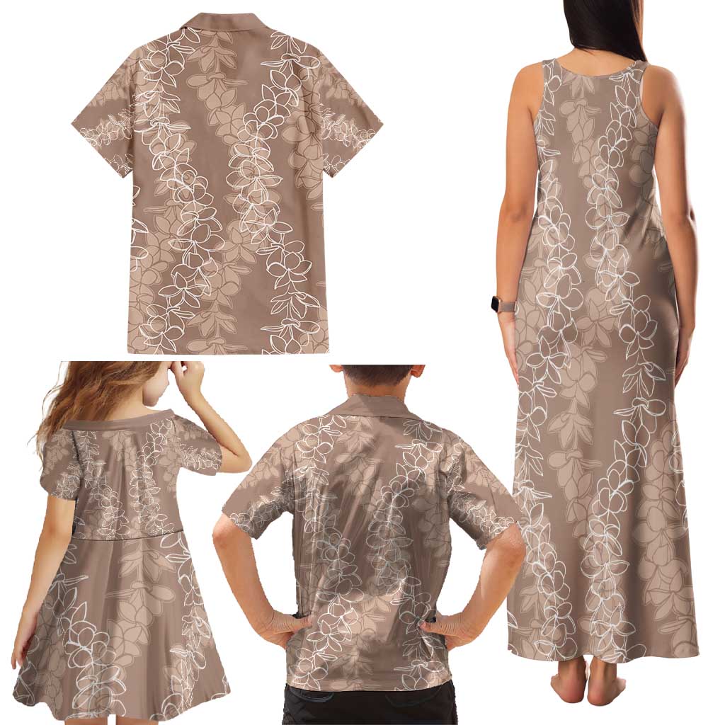 Hawaii Plumeria Lei Family Matching Tank Maxi Dress and Hawaiian Shirt Aloha Festive Vibe - Beige LT7 - Polynesian Pride