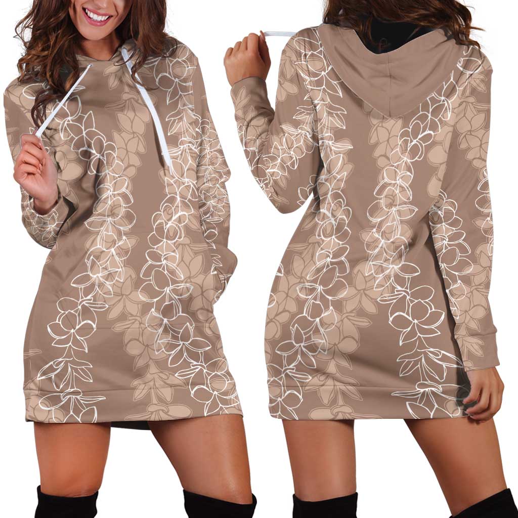 Hawaii Plumeria Lei Hoodie Dress Aloha Festive Vibe - Beige LT7 - Polynesian Pride