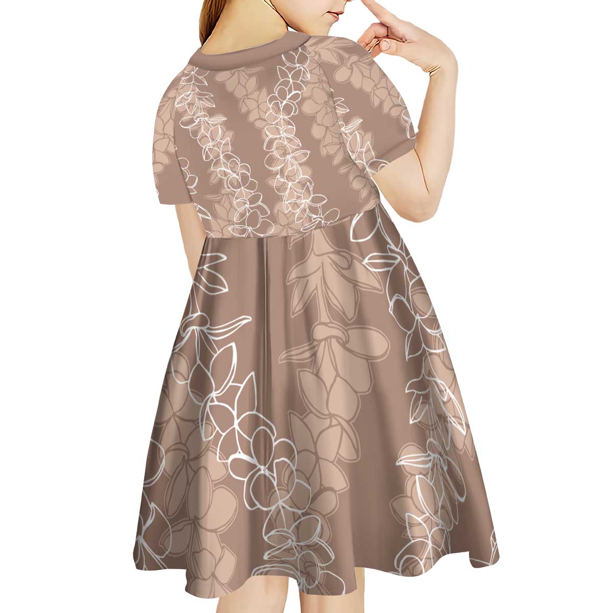 Hawaii Plumeria Lei Kid Short Sleeve Dress Aloha Festive Vibe - Beige