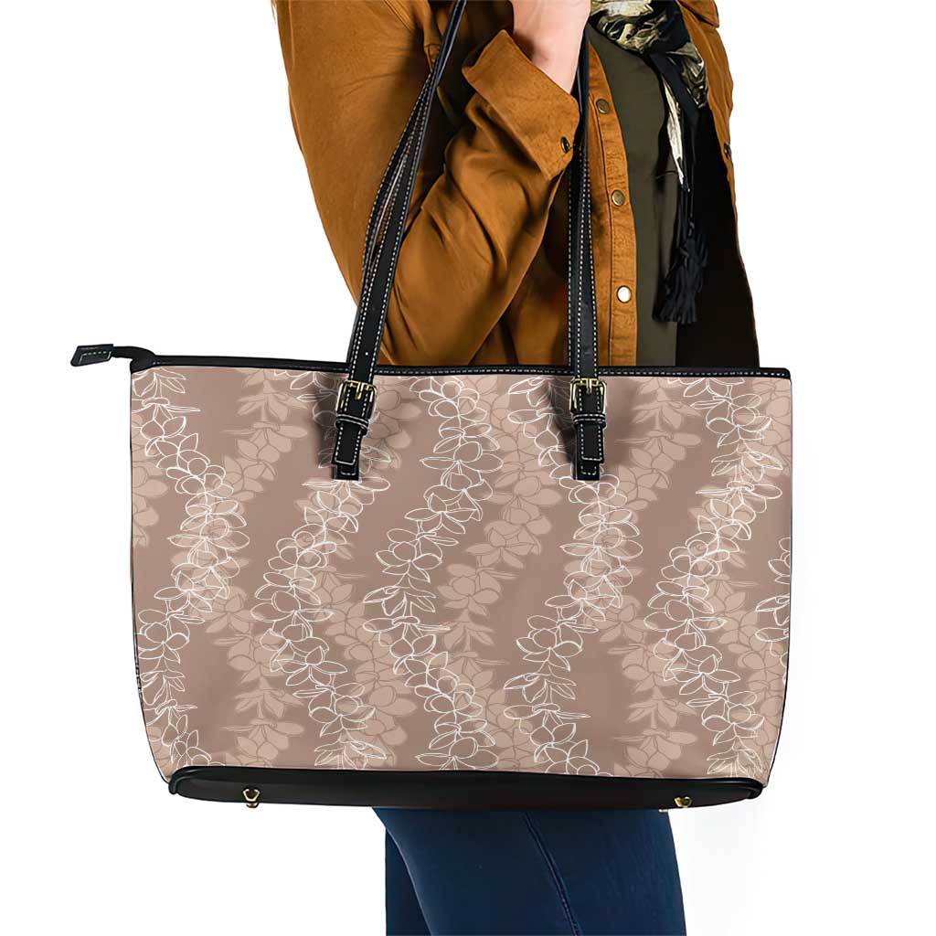 Hawaii Plumeria Lei Leather Tote Bag Aloha Festive Vibe - Beige