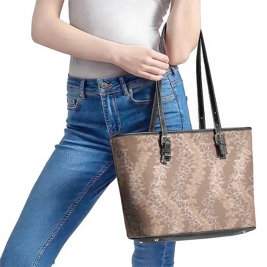 Hawaii Plumeria Lei Leather Tote Bag Aloha Festive Vibe - Beige