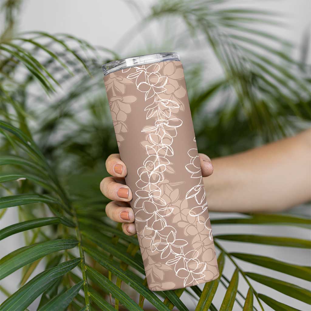 Hawaii Plumeria Lei Skinny Tumbler Aloha Festive Vibe - Beige LT7 - Polynesian Pride