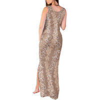 Hawaii Plumeria Lei Tank Maxi Dress Aloha Festive Vibe - Beige
