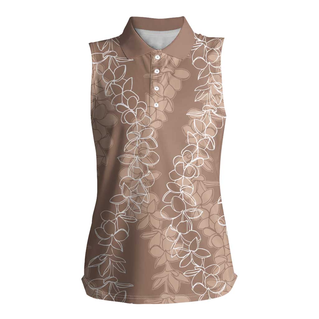 Hawaii Plumeria Lei Women Sleeveless Polo Shirt Aloha Festive Vibe - Beige LT7 Female Beige - Polynesian Pride