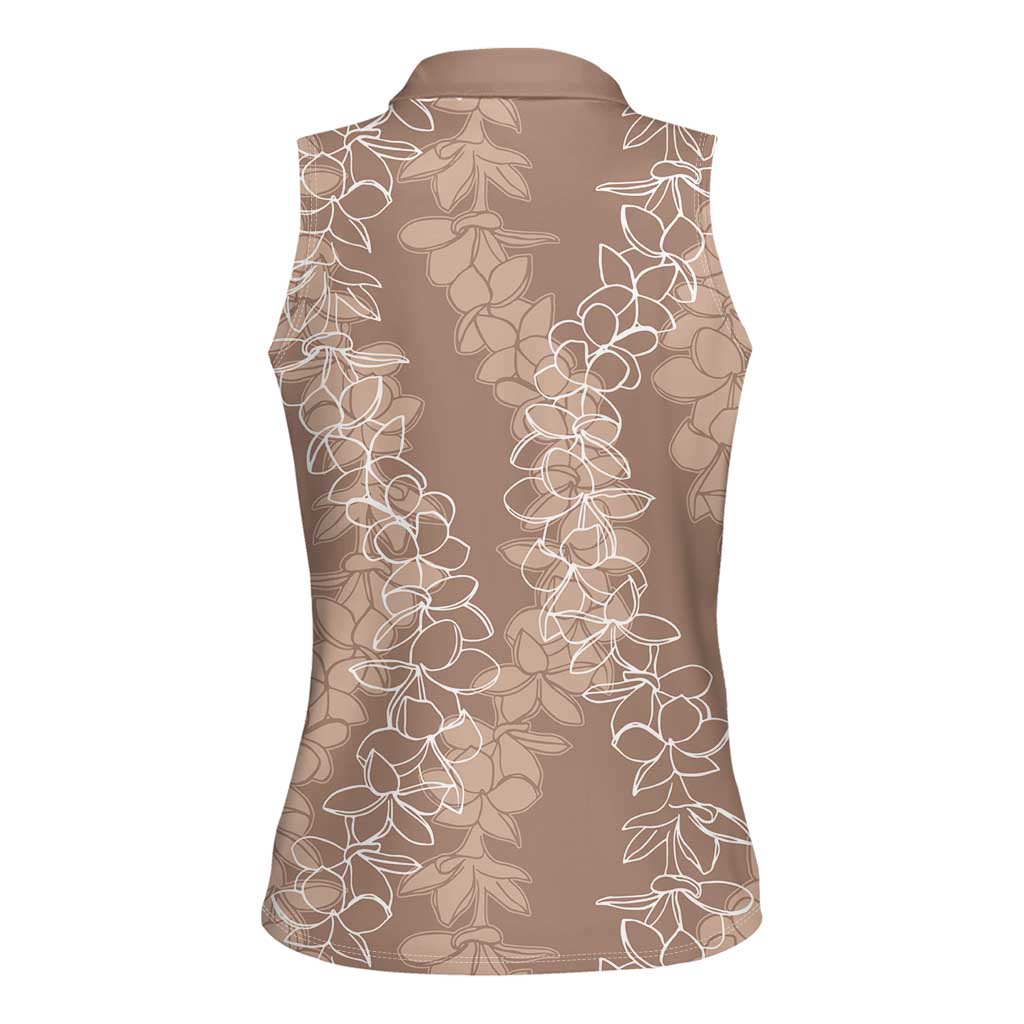 Hawaii Plumeria Lei Women Sleeveless Polo Shirt Aloha Festive Vibe - Beige LT7 - Polynesian Pride