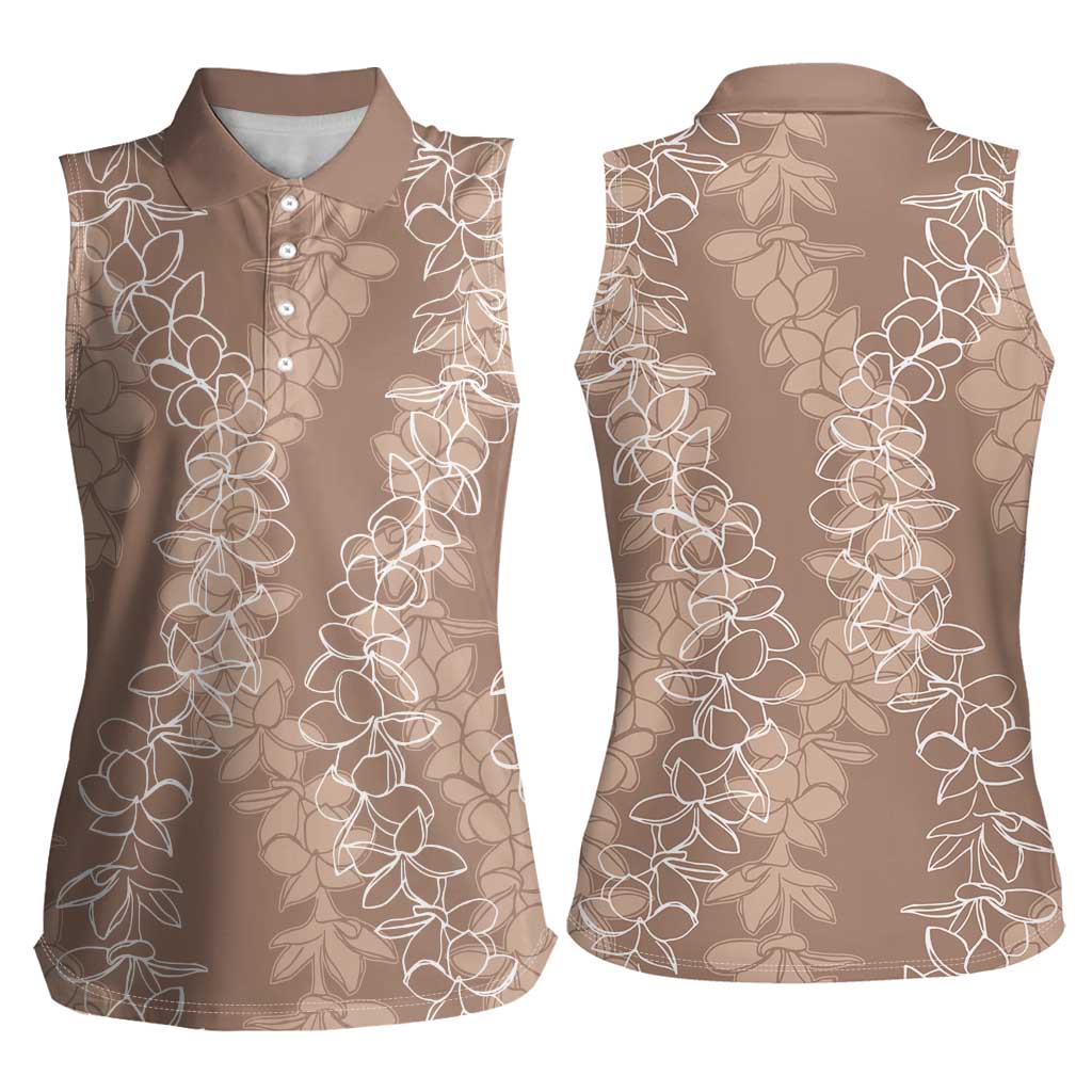 Hawaii Plumeria Lei Women Sleeveless Polo Shirt Aloha Festive Vibe - Beige LT7 - Polynesian Pride