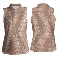Hawaii Plumeria Lei Women Sleeveless Polo Shirt Aloha Festive Vibe - Beige LT7 - Polynesian Pride