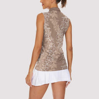 Hawaii Plumeria Lei Women Sleeveless Polo Shirt Aloha Festive Vibe - Beige LT7 - Polynesian Pride