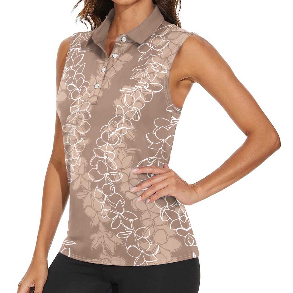 Hawaii Plumeria Lei Women Sleeveless Polo Shirt Aloha Festive Vibe - Beige LT7 - Polynesian Pride