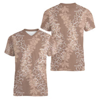 Hawaii Plumeria Lei Women V-Neck T-Shirt Aloha Festive Vibe - Beige LT7 - Polynesian Pride