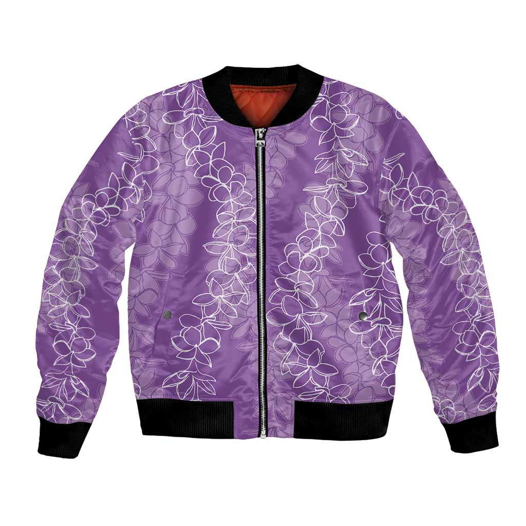 Hawaii Plumeria Lei Bomber Jacket Aloha Festive Vibe - Violet LT7 Unisex Violet - Polynesian Pride