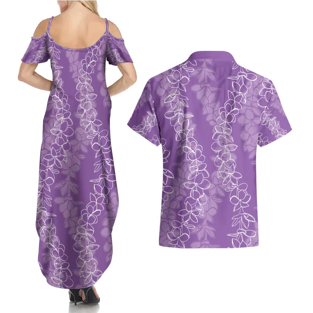 Hawaii Plumeria Lei Couples Matching Summer Maxi Dress and Hawaiian Shirt Aloha Festive Vibe - Violet LT7 - Polynesian Pride