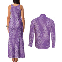 Hawaii Plumeria Lei Couples Matching Tank Maxi Dress and Long Sleeve Button Shirt Aloha Festive Vibe - Violet LT7 - Polynesian Pride