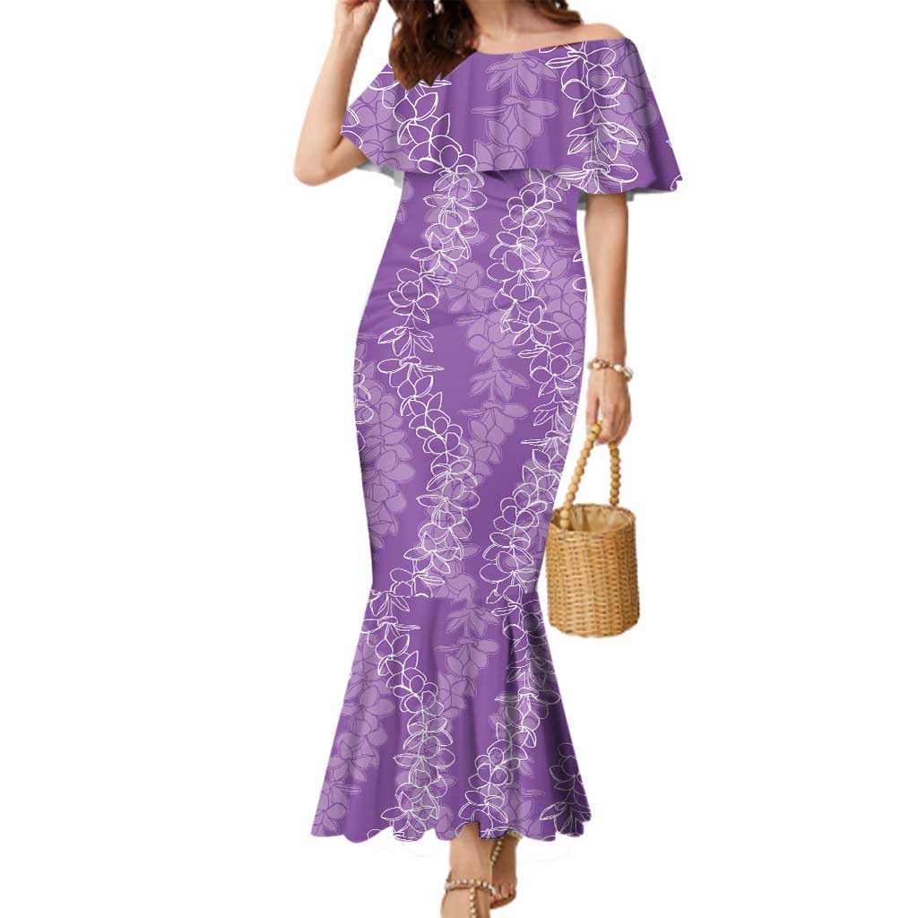 Hawaii Plumeria Lei Family Matching Mermaid Dress and Hawaiian Shirt Aloha Festive Vibe - Violet LT7 Mom's Dress Violet - Polynesian Pride