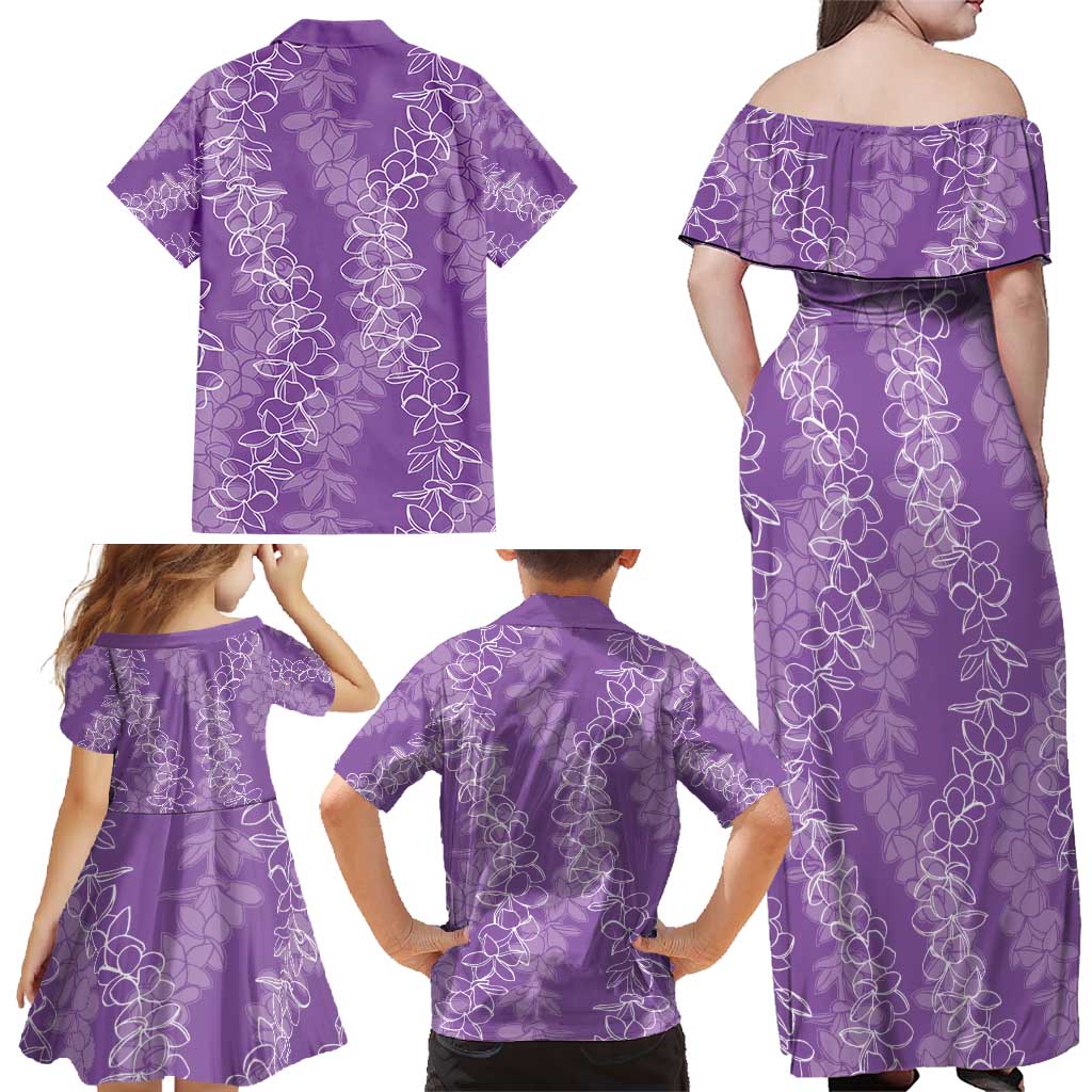Hawaii Plumeria Lei Family Matching Off Shoulder Maxi Dress and Hawaiian Shirt Aloha Festive Vibe - Violet LT7 - Polynesian Pride