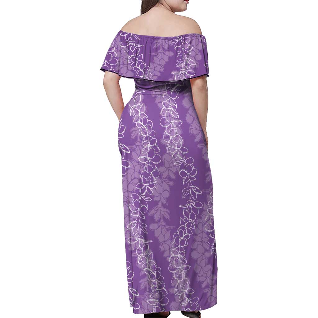 Hawaii Plumeria Lei Family Matching Off Shoulder Maxi Dress and Hawaiian Shirt Aloha Festive Vibe - Violet LT7 - Polynesian Pride