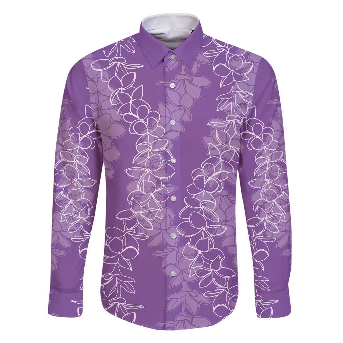 Hawaii Plumeria Lei Family Matching Off Shoulder Short Dress and Hawaiian Shirt Aloha Festive Vibe - Violet LT7 Dad's Shirt - Long Sleeve Violet - Polynesian Pride