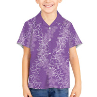 Hawaii Plumeria Lei Family Matching Off Shoulder Short Dress and Hawaiian Shirt Aloha Festive Vibe - Violet LT7 Son's Shirt Violet - Polynesian Pride
